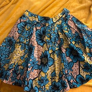 Floral A-Line Skirt - Blue and Yellow